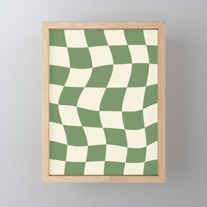 Wavy Checkerboard (Green Beige) Mini Art Print Gallery Image 1
