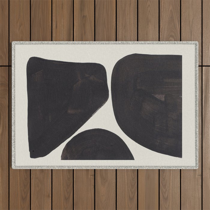 Black & White Minimalist Abstract Shapes Patterns Black Ink Painting Outdoor Rug Gallery Image 1