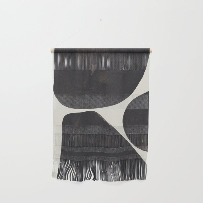 Black & White Minimalist Abstract Shapes Patterns Black Ink Painting Wall Hanging Gallery Image 1