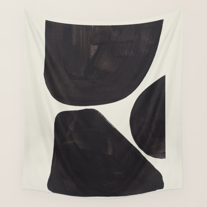 Black & White Minimalist Abstract Shapes Patterns Black Ink Painting Wall Tapestry Gallery Image 4