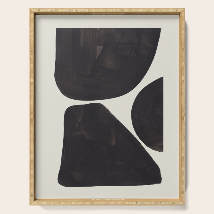 Black & White Minimalist Abstract Shapes Patterns Black Ink Painting Serving Tray Gallery Image 1