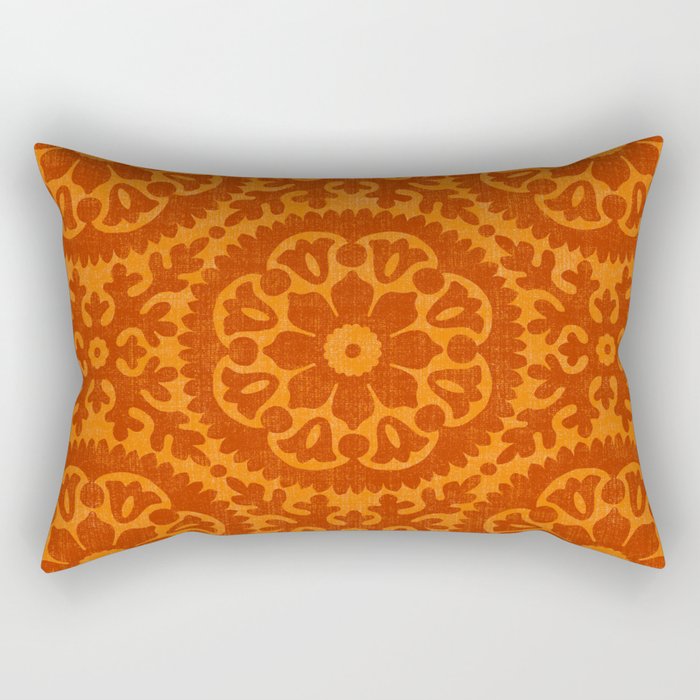 Folk Art Mandala - orange and red Rectangular Pillow Gallery Image 2