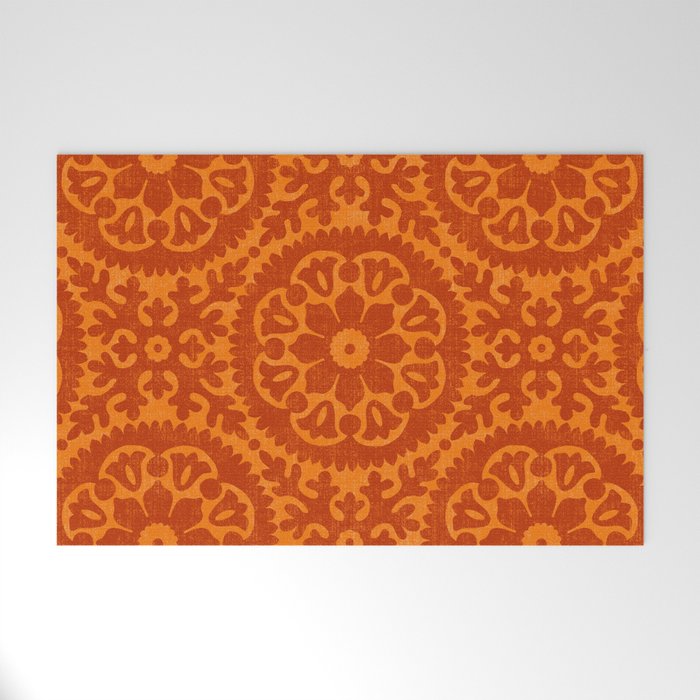 Folk Art Mandala - orange and red Welcome Mat Gallery Image 1