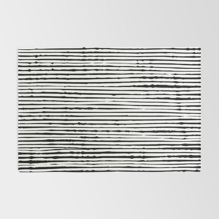 Rustic, Abstract Stripes Pattern, Black and White Rug Gallery Image 2