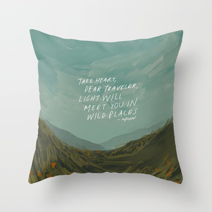 "Take Heart, Dear Traveller, Light Will Meet You In Wild Places." | Landscape Design Throw Pillow Gallery Image 6
