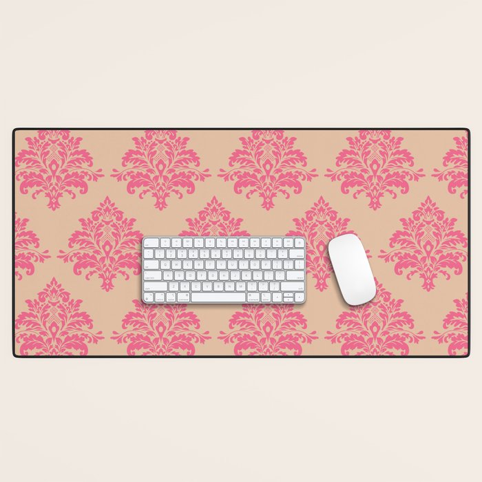 Vintage Pink Damask Pattern Desk Mat Gallery Image 1