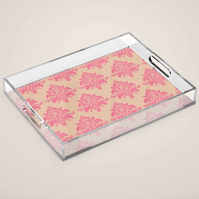 Vintage Pink Damask Pattern Acrylic Tray Gallery Image 1