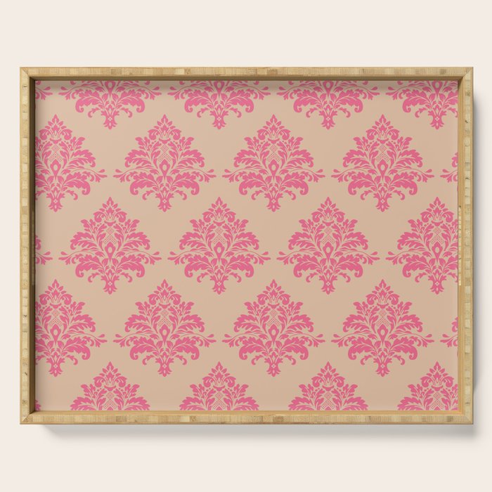 Vintage Pink Damask Pattern Serving Tray Gallery Image 1