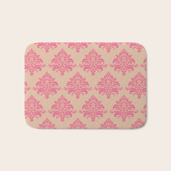 Vintage Pink Damask Pattern Bath Mat Gallery Image 1