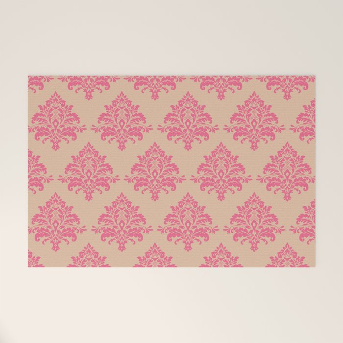Vintage Pink Damask Pattern Welcome Mat Gallery Image 1