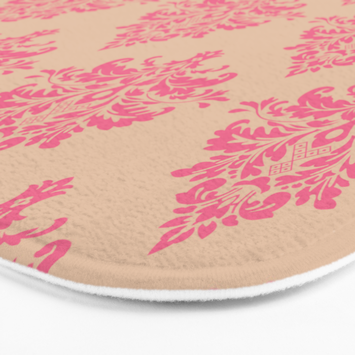 Vintage Pink Damask Pattern Bath Mat Gallery Image 3