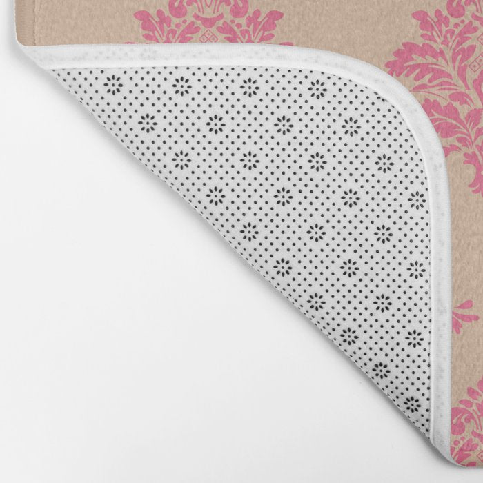 Vintage Pink Damask Pattern Bath Mat Gallery Image 2
