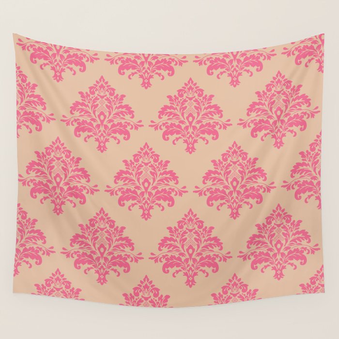 Vintage Pink Damask Pattern Wall Tapestry Gallery Image 4
