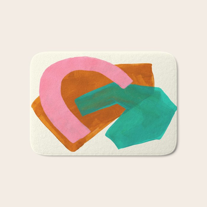 Ochre Pink Marine Green Fun Colorful Mid Century Modern Abstract Painting Shapes Pattern Bath Mat Gallery Image 1
