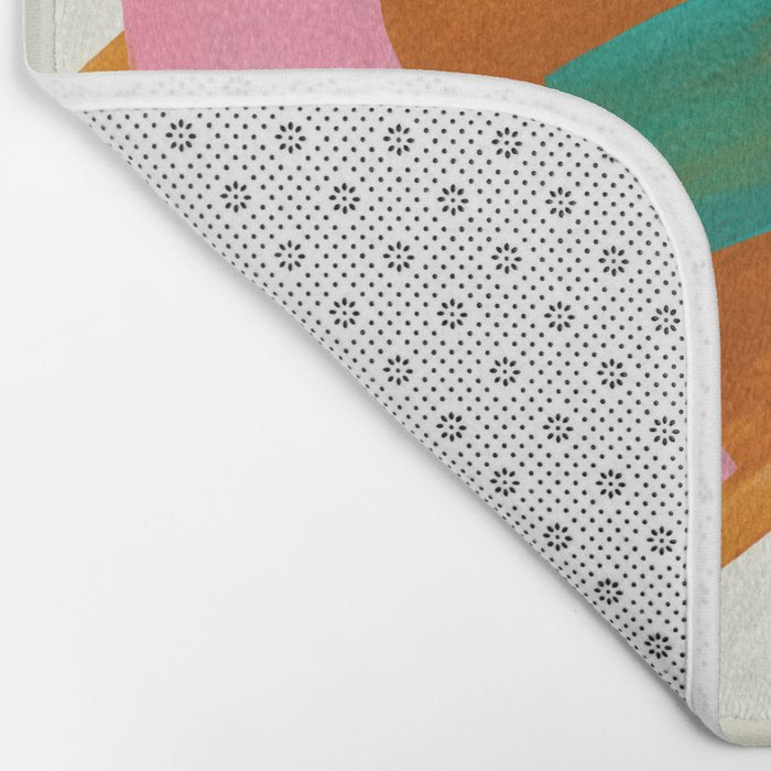 Ochre Pink Marine Green Fun Colorful Mid Century Modern Abstract Painting Shapes Pattern Bath Mat Gallery Image 2