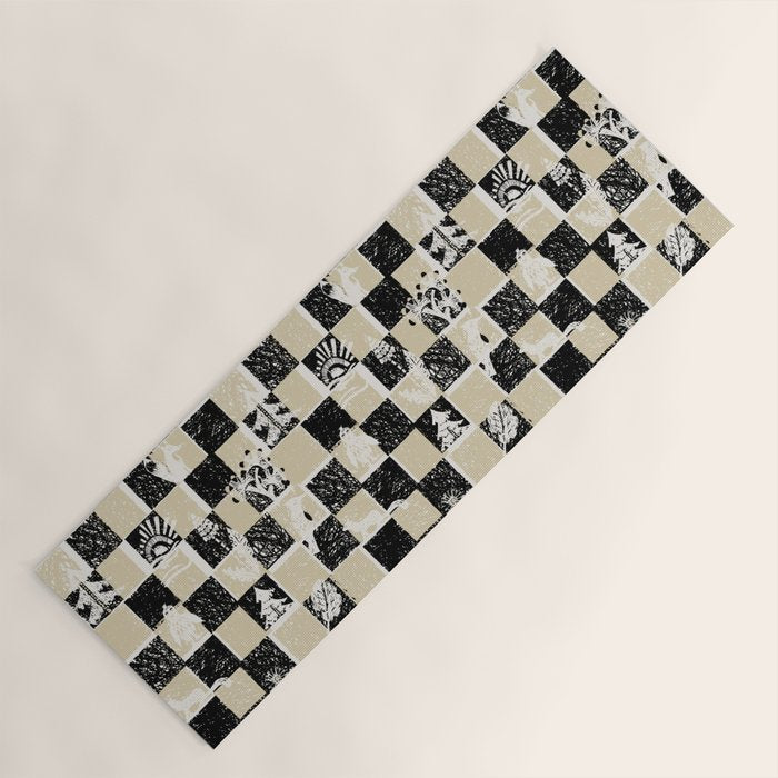 Black Forest check black and white Yoga Mat Gallery Image 1