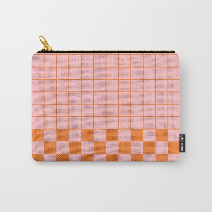 Grid Check Pink and Orange Checkered Pattern Carry All Pouch Gallery Image 1