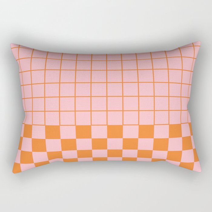 Grid Check Pink and Orange Checkered Pattern Rectangular Pillow Gallery Image 1