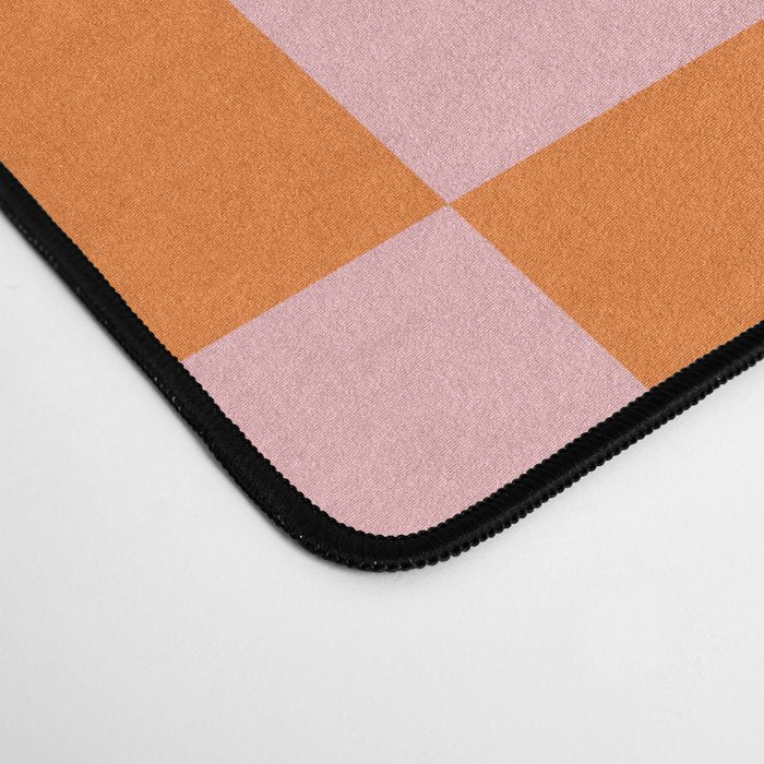 Grid Check Pink and Orange Checkered Pattern Desk Mat Gallery Image 4