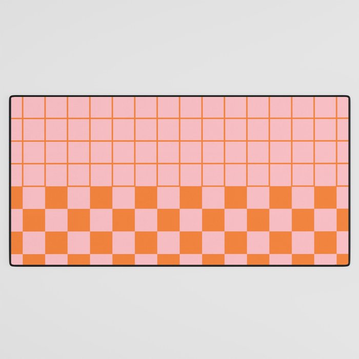 Grid Check Pink and Orange Checkered Pattern Desk Mat Gallery Image 3