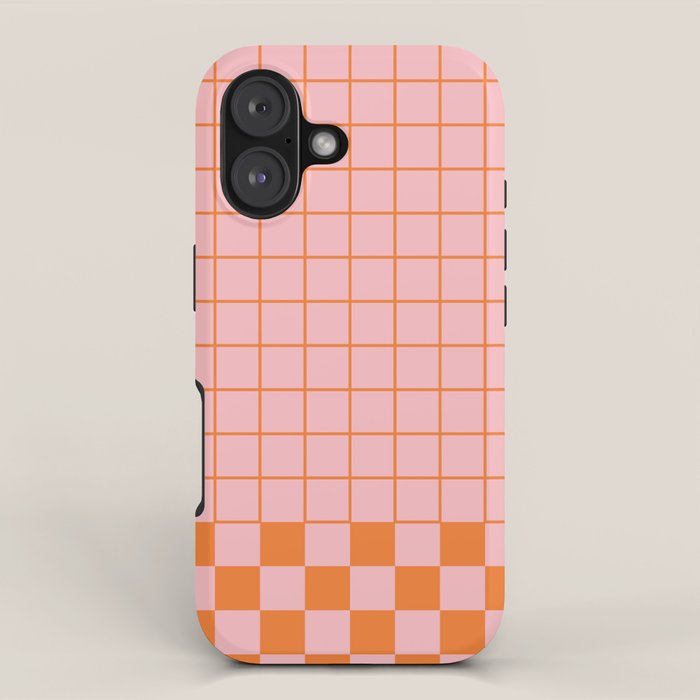 Grid Check Pink and Orange Checkered Pattern iPhone Case Gallery Image 1
