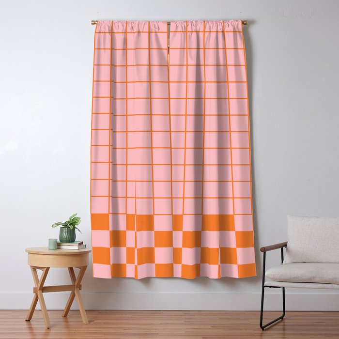 Grid Check Pink and Orange Checkered Pattern Window Curtain Gallery Image 1