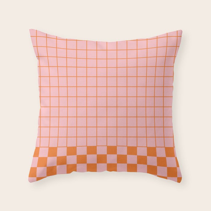 Grid Check Pink and Orange Checkered Pattern Throw Pillow Gallery Image 1