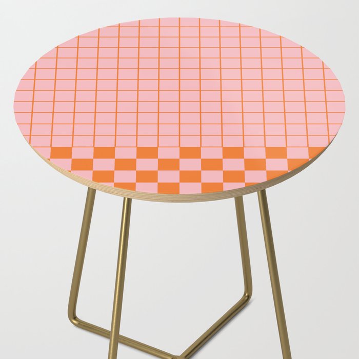 Grid Check Pink and Orange Checkered Pattern Side Table Gallery Image 2