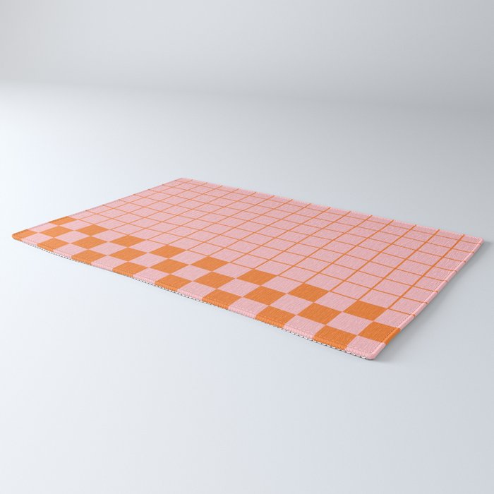 Grid Check Pink and Orange Checkered Pattern Rug Gallery Image 3