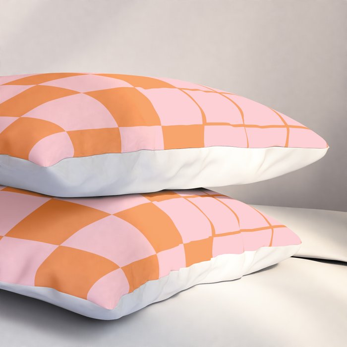 Grid Check Pink and Orange Checkered Pattern Pillow Sham Gallery Image 3