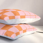 Grid Check Pink and Orange Checkered Pattern Pillow Sham Gallery Image 3