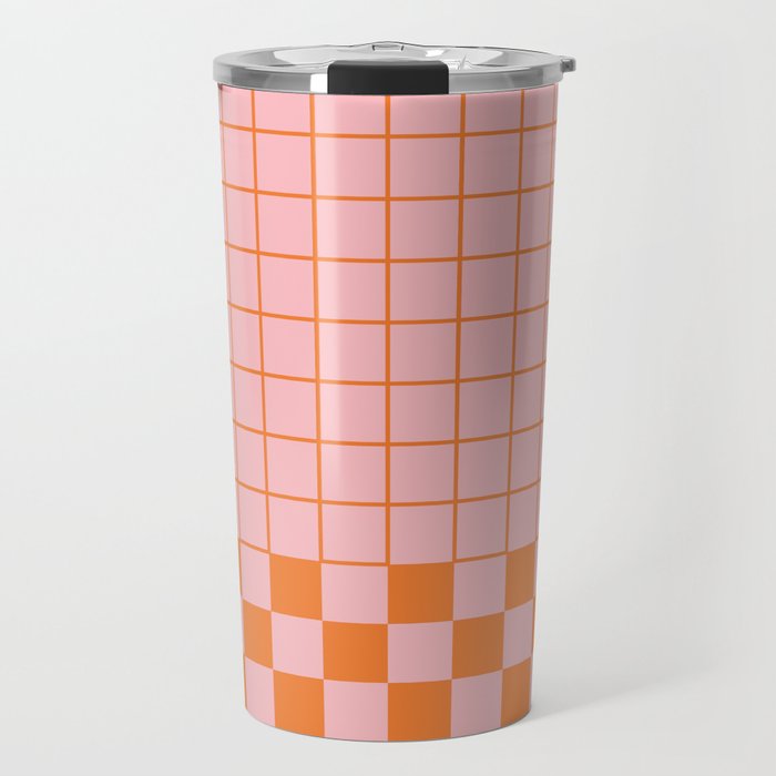 Grid Check Pink and Orange Checkered Pattern Travel Mug