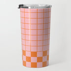 Grid Check Pink and Orange Checkered Pattern Travel Mug Gallery Image 3