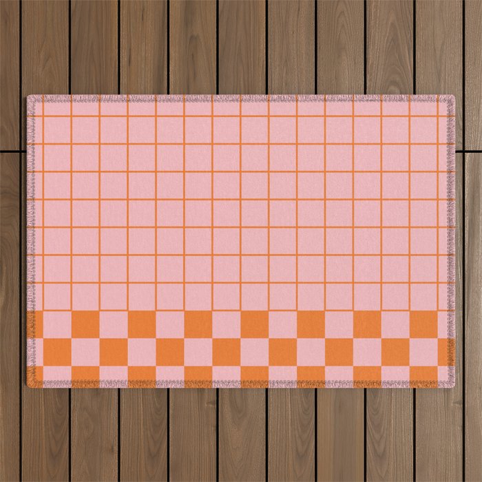 Grid Check Pink and Orange Checkered Pattern Outdoor Rug Gallery Image 1
