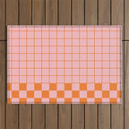 Grid Check Pink and Orange Checkered Pattern Outdoor Rug Gallery Image 1