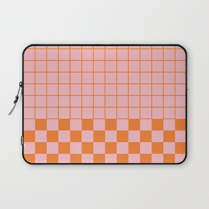 Grid Check Pink and Orange Checkered Pattern Laptop Sleeve Gallery Image 1