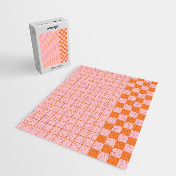 Grid Check Pink and Orange Checkered Pattern Jigsaw Puzzle Gallery Image 2