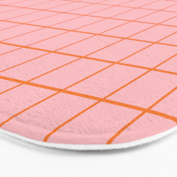 Grid Check Pink and Orange Checkered Pattern Bath Mat Gallery Image 3