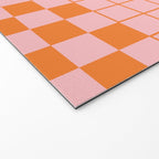 Grid Check Pink and Orange Checkered Pattern Welcome Mat Gallery Image 2
