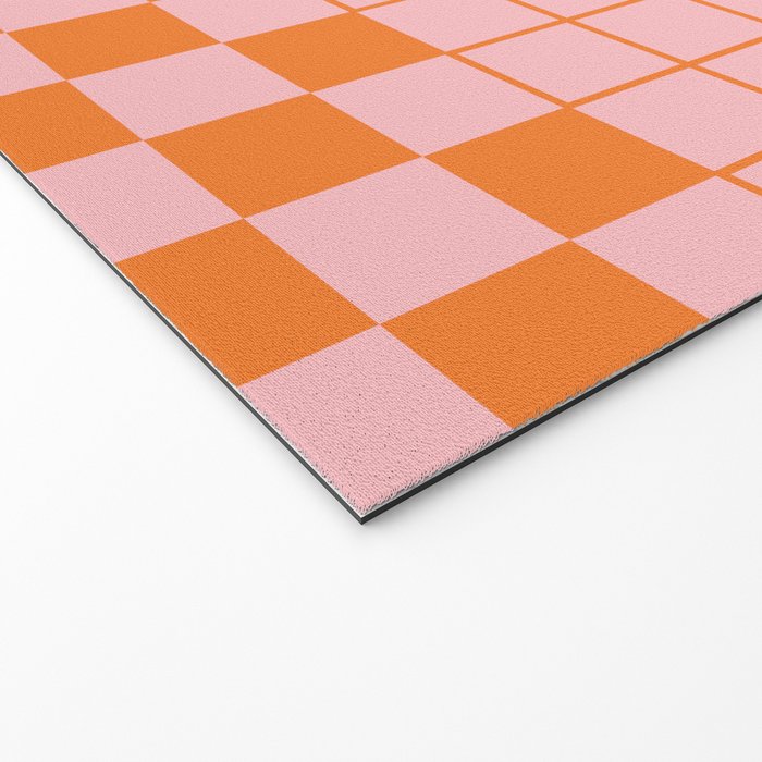 Grid Check Pink and Orange Checkered Pattern Welcome Mat Gallery Image 2