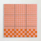 Grid Check Pink and Orange Checkered Pattern Wood Wall Art Gallery Image 1