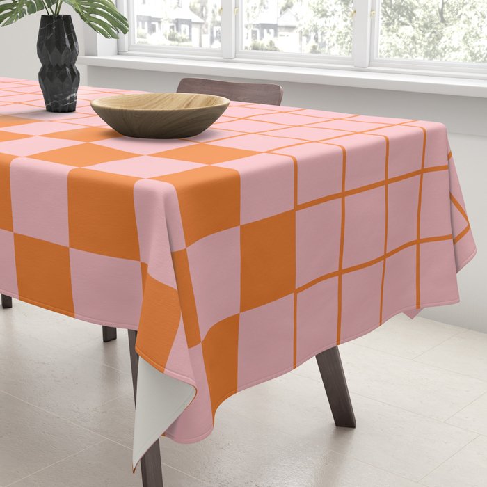 Grid Check Pink and Orange Checkered Pattern Tablecloth Gallery Image 3