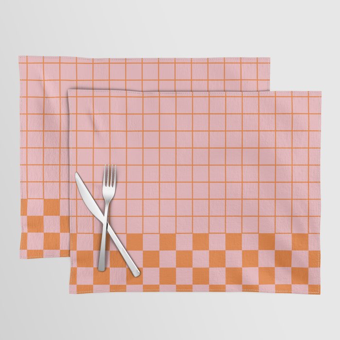 Grid Check Pink and Orange Checkered Pattern Placemat Gallery Image 1