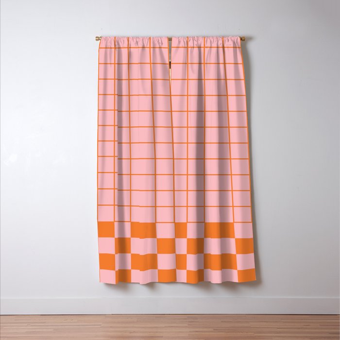 Grid Check Pink and Orange Checkered Pattern Window Curtain Gallery Image 3