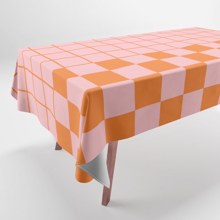 Grid Check Pink and Orange Checkered Pattern Tablecloth Gallery Image 1