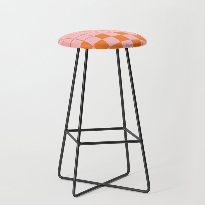 Grid Check Pink and Orange Checkered Pattern Stool Gallery Image 1