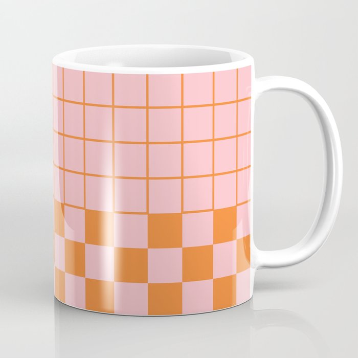 Grid Check Pink and Orange Checkered Pattern Coffee Mug Gallery Image 1