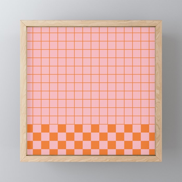 Grid Check Pink and Orange Checkered Pattern Mini Art Print Gallery Image 1