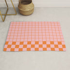 Grid Check Pink and Orange Checkered Pattern Rug Gallery Image 1