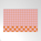 Grid Check Pink and Orange Checkered Pattern Welcome Mat Gallery Image 1